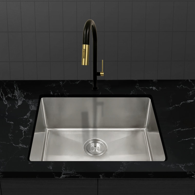 KBFmore Double Bowl Tight Radius Stainless Steel Kitchen Sink Only, 16-Gauge, 9" H x 24" W x 9" D