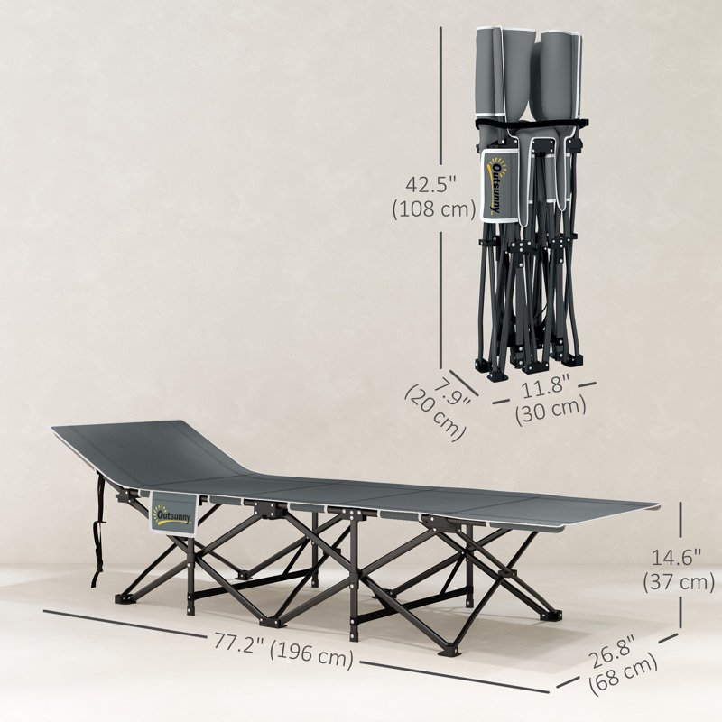 Lit de camping pour adultes avec coussin, lit pliant, noir