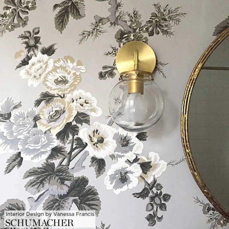 Pyne Hollyhock Wallpaper, Grisaille