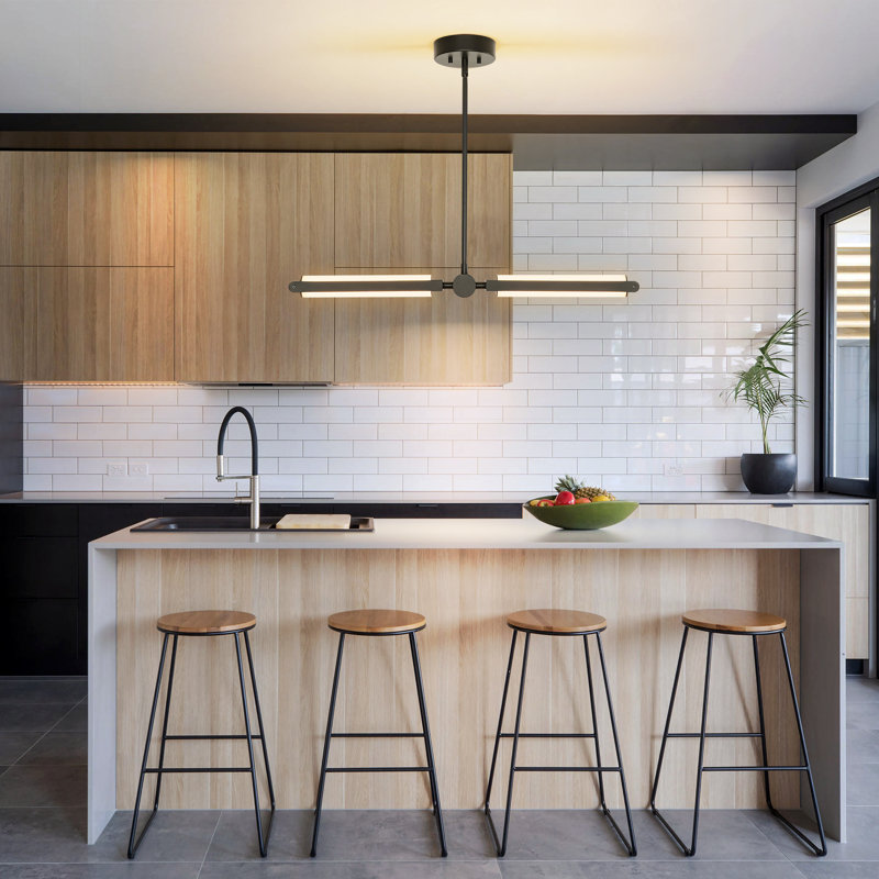 Zuno 1 - Light Minimalist LED Kitchen Island Linear Pendant, Matte Black