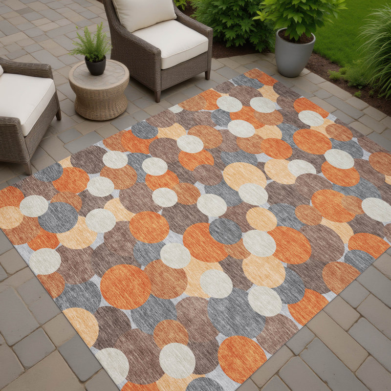 Machine Washable Indoor/Outdoor Chantille ACN2450 Geometric Rug, 5' x 7'6", Orange