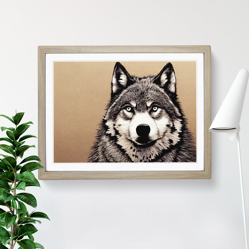 XH1022-7079X Portrait Of A Wolf Vol.1 - Single Picture Frame Print, 25cm H x 34cm W x 2cm D, Oak Framed