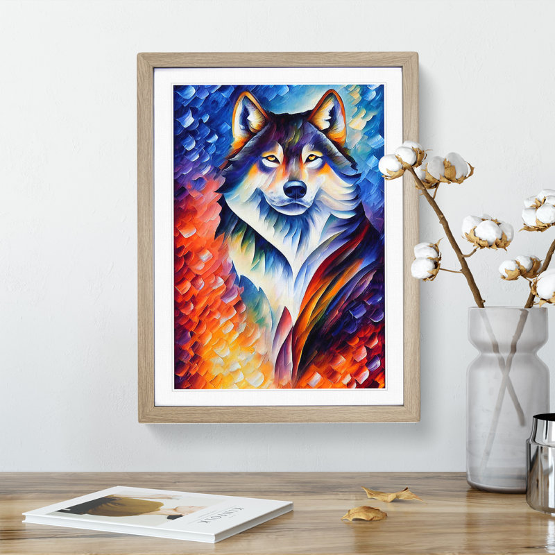 Wolf Portrait No.5 - Single Picture Frame Print, Oak Framed, 64cm H x 46cm W x 2cm D