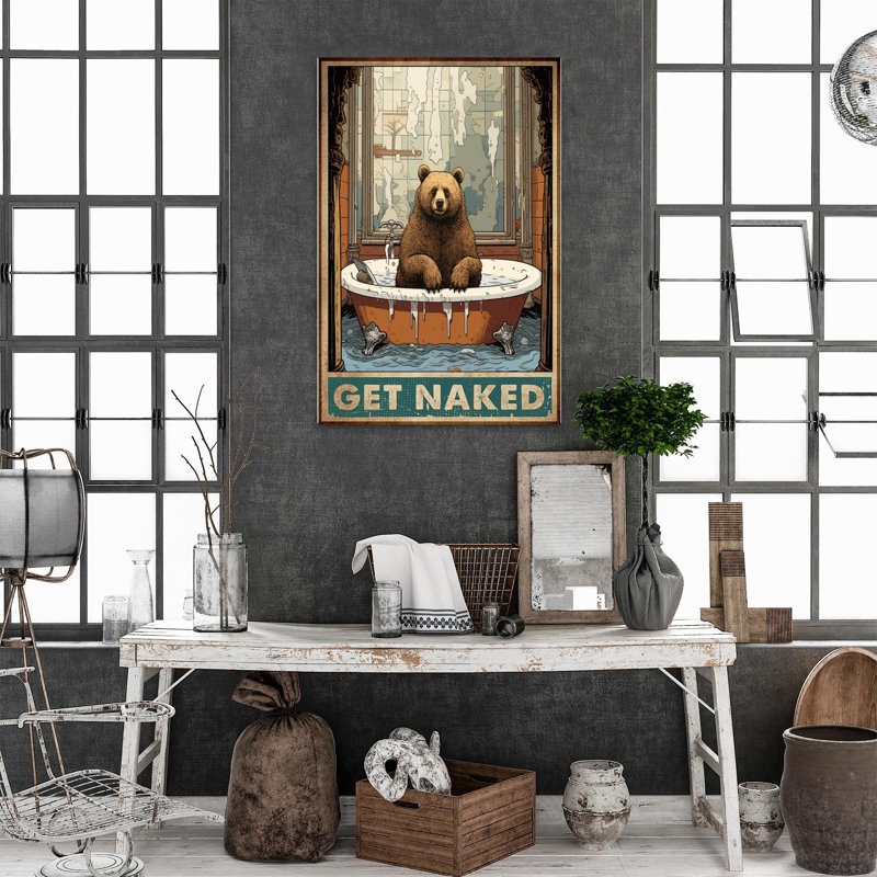 Ours «Get nu» - 1 pièce, reproduction d'art graphique sur toile tendue, H 14 po x l 11 po x P 1,25 po