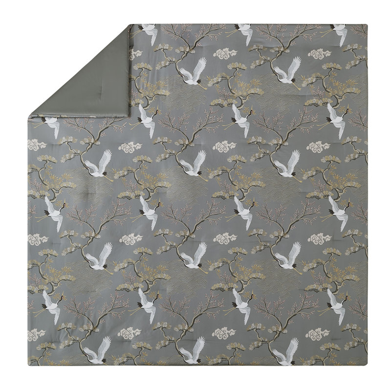 Ensemble d'édredon en satin de coton 300 fils 3 pièces Cranes, King Comforter + 2 King Shams