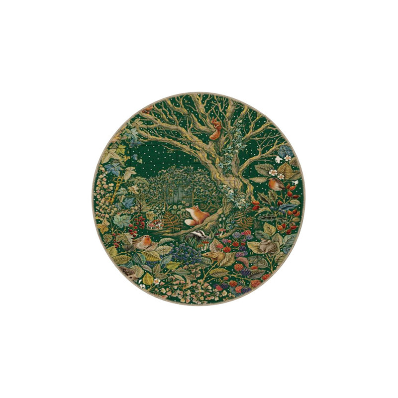 Tapis vert lavable à motif géométrique et animal vert, Sous-tapis rond 3 pi 11 po inclus
