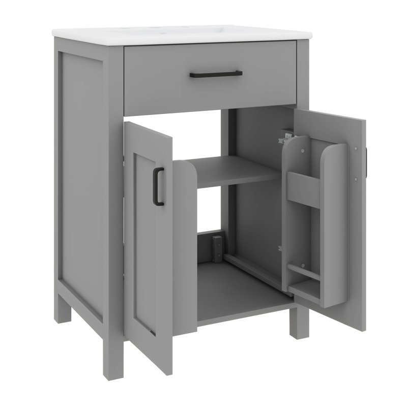 Lavabo de 24 pouces avec armoire intégrée, Grey, Noir