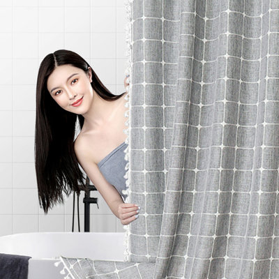 Kbndieu Shower Curtain Bohemian Farmside Shower Curtain,Linen Heavy Duty Striped Fabric Shower Curtain Set with Tassel, Water Repellent, Bohemian Vintage Countries Cloth Shower Bath Curtain Decor