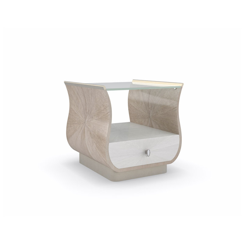 Glass Top End Table with Storage