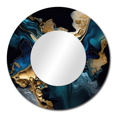 Perice Abstract Geode Marble Blue IV - Marble Unique Wall Mirror Decor, Blue Large Round Mirror, Printed Metal Art
