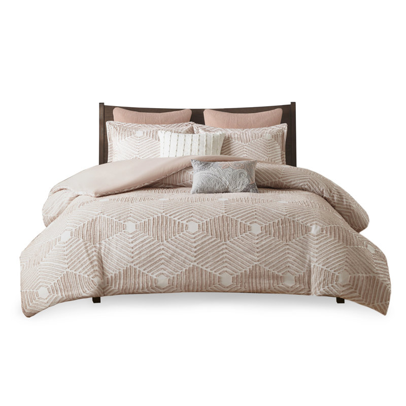 Cotton Jacquard Comforter Set Blush, Queen Comforter + 2 Shams 