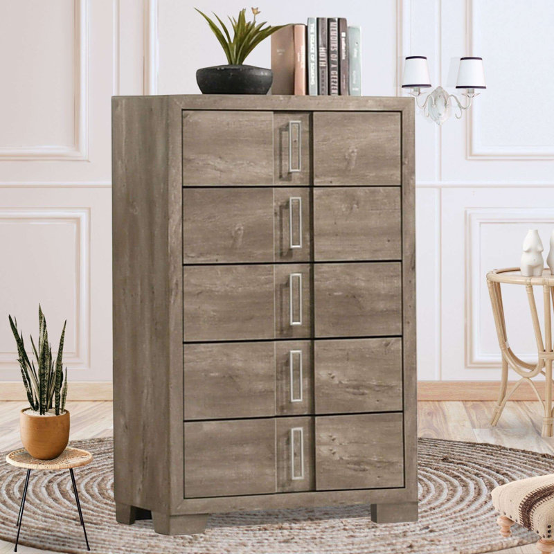 Commode 5 tiroirs brun clair