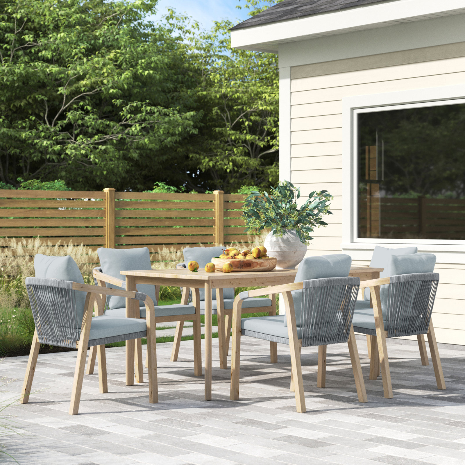 Naila 67" Acacia Patio Dining Set, Gray