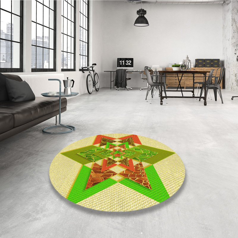 Washable Abstract Indoor Rug, Round 3'