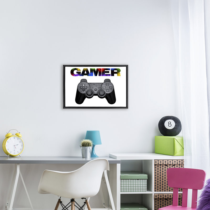 Gamer avec cadre flottant Rainbow Splatter, design par Marcus Prime, Cadre flottant noir de jais, H 17 po x l 25 po