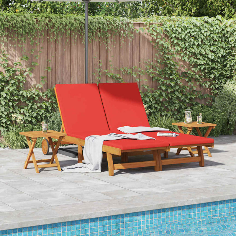 63cm Long Acacia Double Chaise, Red