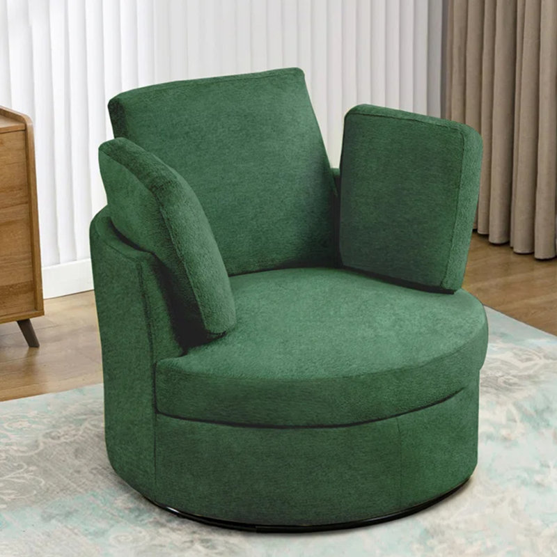 Fauteuil demi-tonneau pivotant avec rangement caché Chenille, Chenille verte