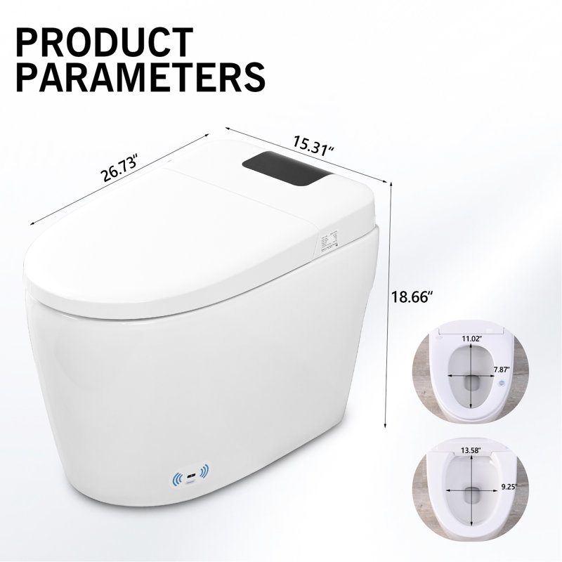Bidet de toilette intelligent avec siège chauffant, affichage à DEL, buse autonettoyante, fonction de séchage à l'air chaud en céramique pré-humide