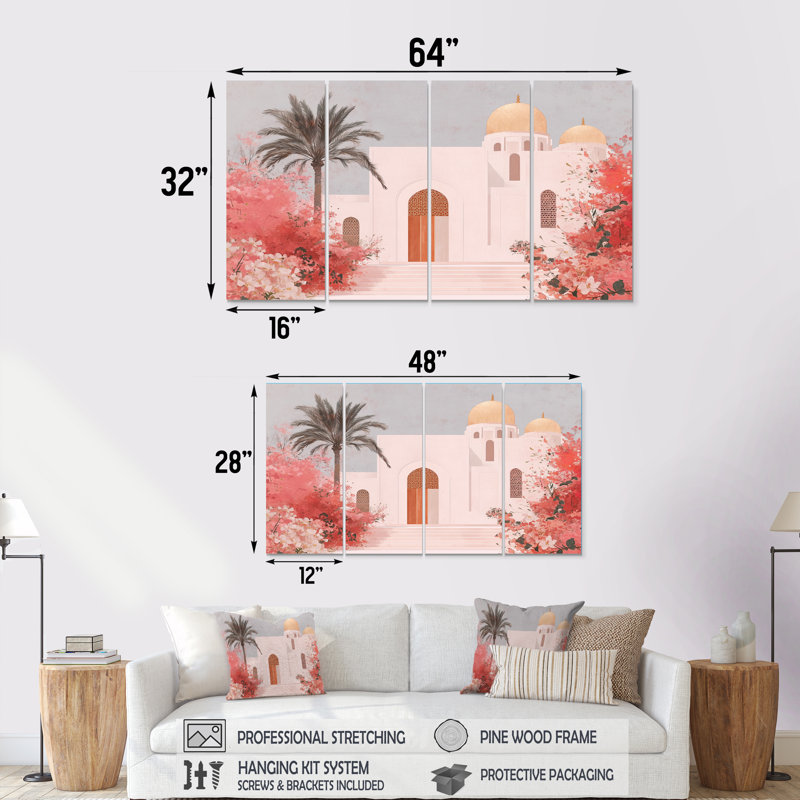Ensemble de décorations murales Minimalisme blanc rose maroc paysage II, H 28 po x l 48 po