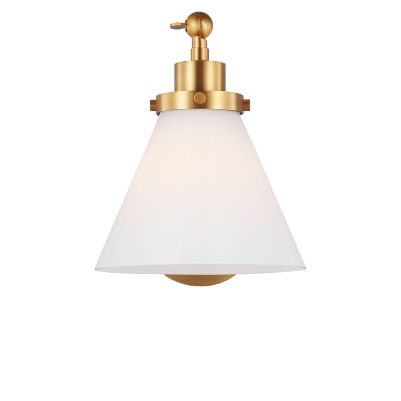 Wellfleet One-Arm Cone Sconce, Milk, Burnished Brass