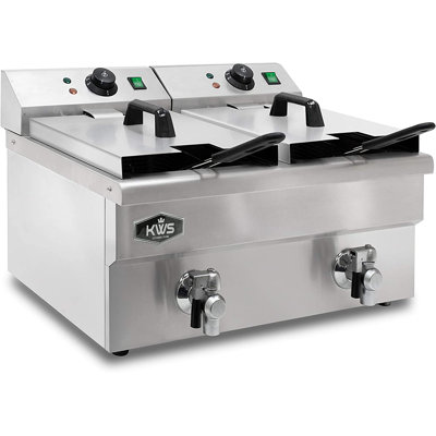 Friteuse électrique KWS Commercial de 3500 W avec système de robinet de vidange