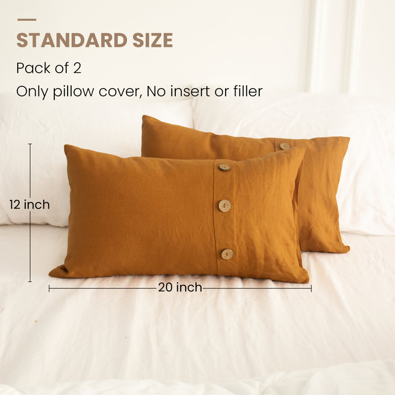 100% Linen Lumbar Pillow Cover 12 X 20 Inch Set Of 2 Rectangular Decorative Pillow Cover With Vintage Triple Coconut Button