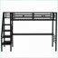 Structure de lit mezzanine simple en métal avec bureau en panneau de fibres à densité moyenne, sans sommier, noir pour les petits espaces