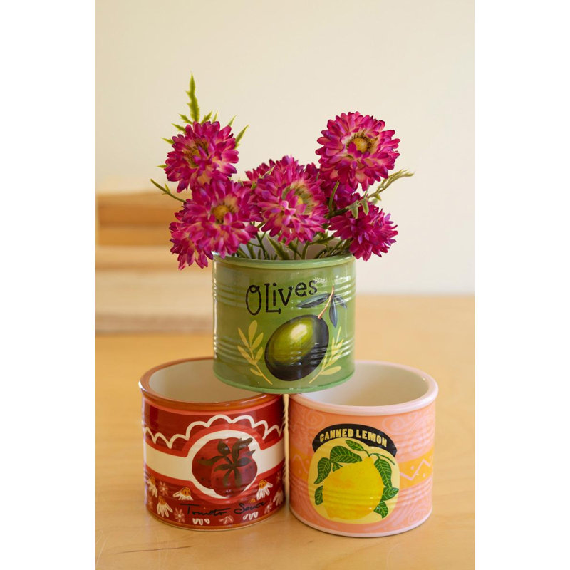 SET OF THREE CERAMIC CANNED GOODS PLANTERS