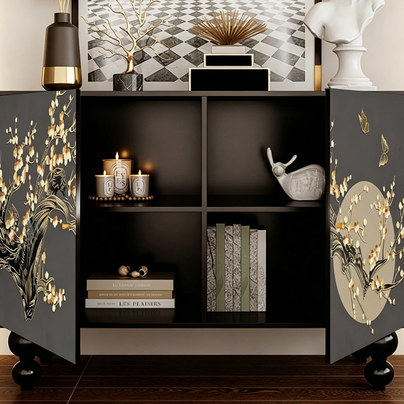 Solid Wood Entryway Cabinet with Artistic Design