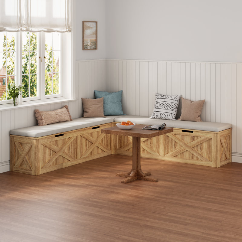 Kitchen Breakfast Nook Bench With Cushions, L Shape Corner Storage Bench, Wood Flip-top Dining Benches With Hidden Storage, For Reading Nook, Entryway