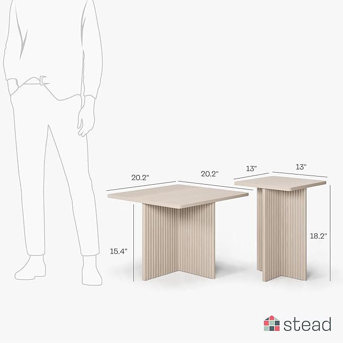 Square Fluted Nesting Coffee Table 2pc Set- White