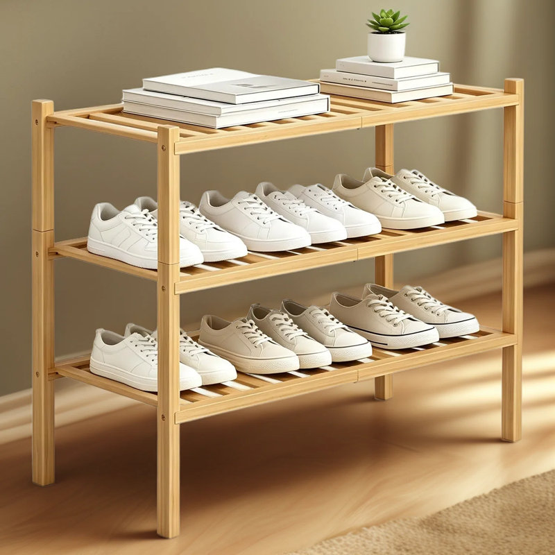 Étagère à chaussures en bambou avec étagère à chaussures et rangement à chaussures