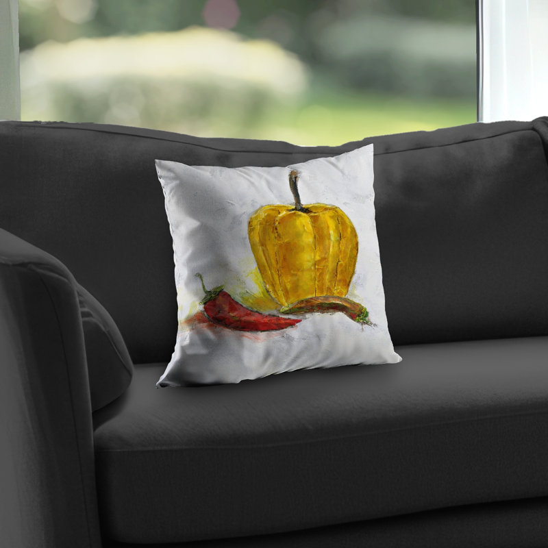 Peppers Yellow Contemporary Poly Twill Throw Pillow – Poly Twill Throw Pillow with Insert, Double-Sided Print