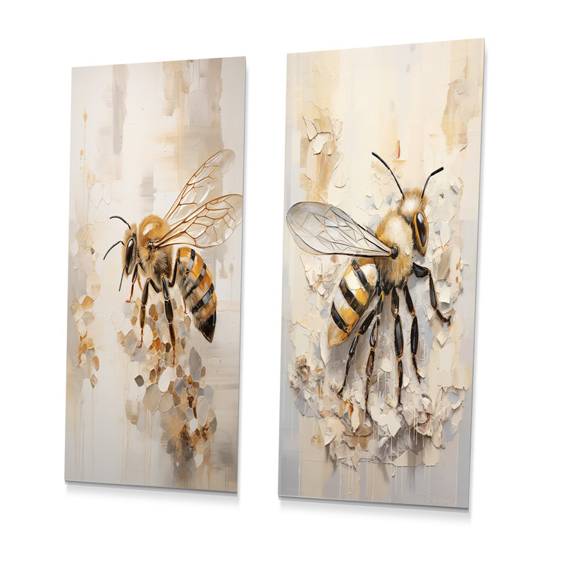 Minimalisme Buzzing Bee - ensemble de 2 décorations murales en métal Bee, H 32 po x l 32 po