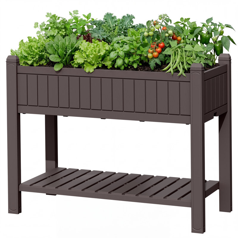 Bac à fleurs surélevé de 32 po de hauteur avec tablette de rangement, lit de jardin extérieur pour patio, terrasse ou balcon