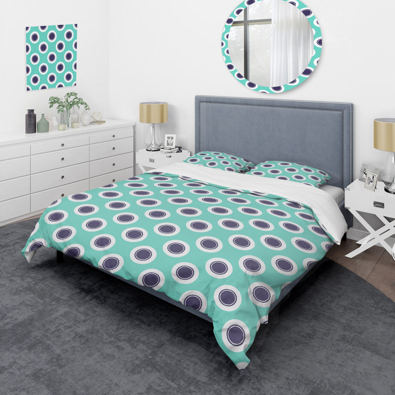 Motif de cercle bleu - ensemble de housse de couette abstrait - polyester microfibre