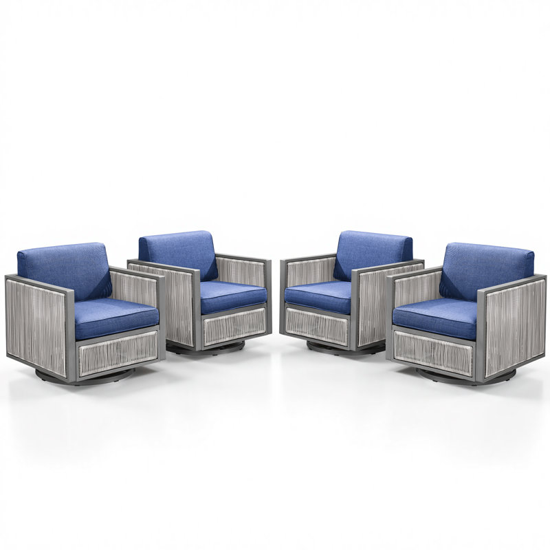 Ensemble de chaises d'extérieur avec coussins Trinie (ensemble de 4), Bleu
