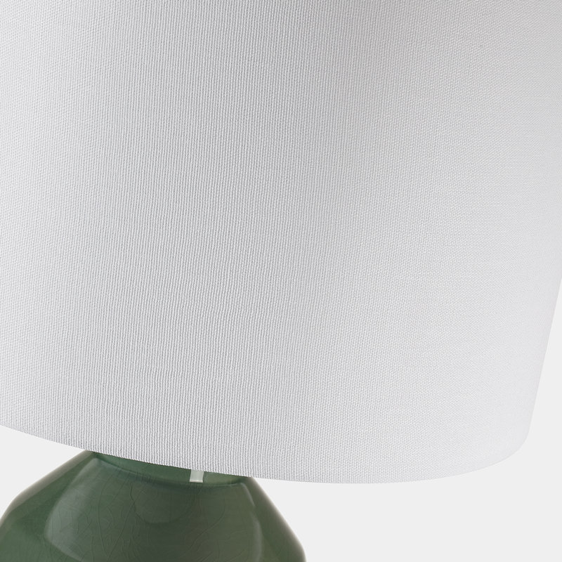 26,5 po Lampe de table en céramique verte à 3 voies avec abat-jour tambour blanc