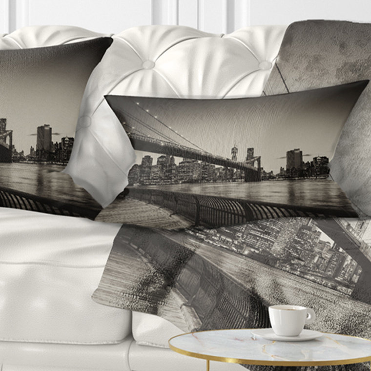 Coussin de cityscape brooklyn de pont célèbre, 12 po x 20 po, Coussin lombaire