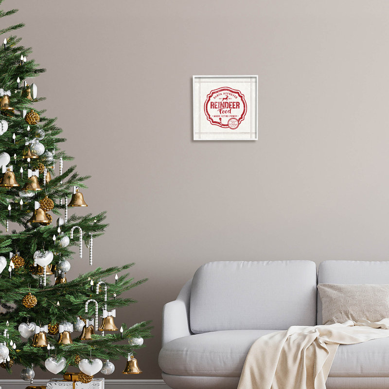 Renne de Noël rétro - AT-204, H 12 po x l 12 po x P 1,5 po, Giclée encadrée blanc bord de mer