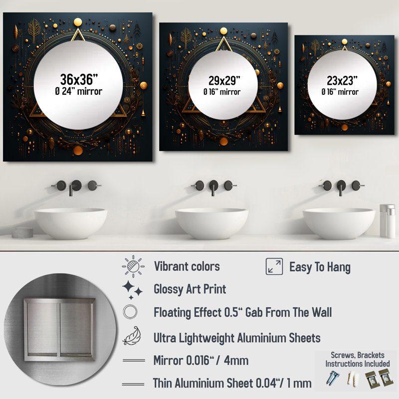 Demodena - Miroir géométrique mural décoratif pour chambre à coucher, 29 po x 29 po