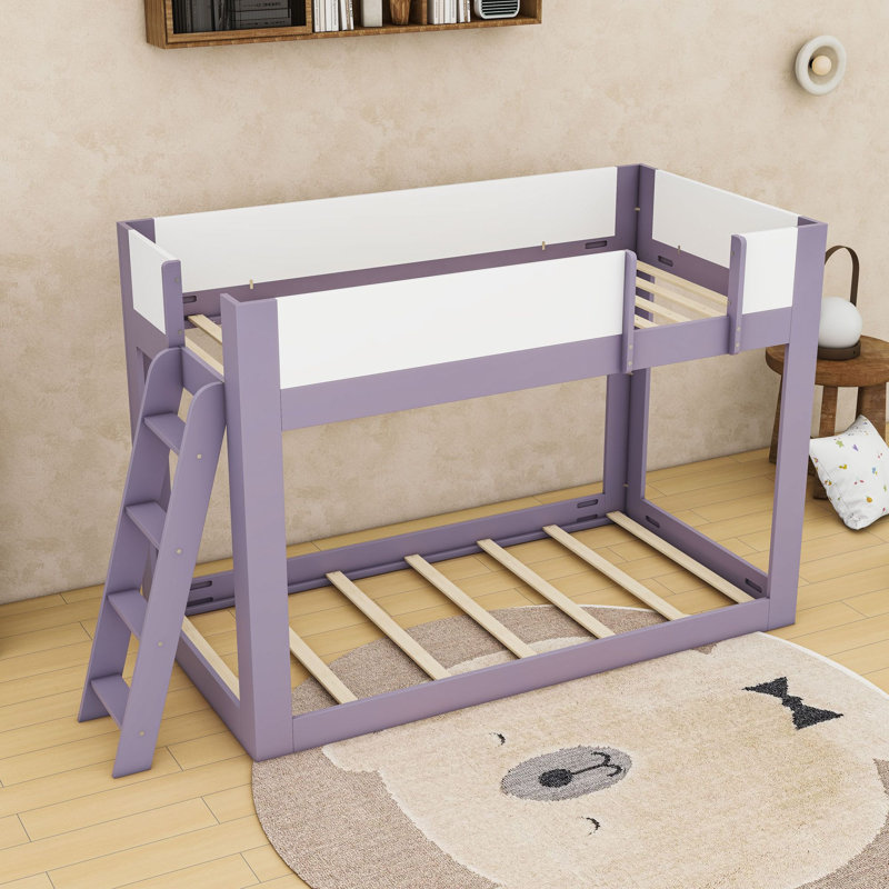 Lit superposé avec échelle réversible, garde-corps pleine longueur, Simple sur simple, Blanc mauve