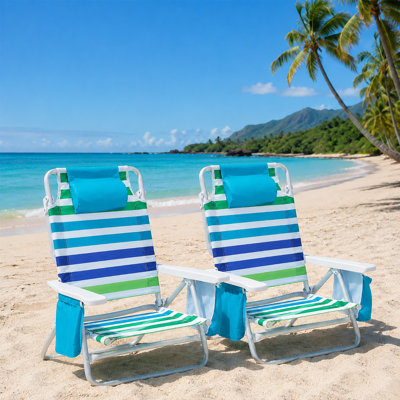 Chaises de plage pour adultes, chaises de plage pliantes pour adultes pour l'extérieur, supporte jusqu'à 350 lb avec 5 positions, barre à serviettes, glacière, pochette de rangement