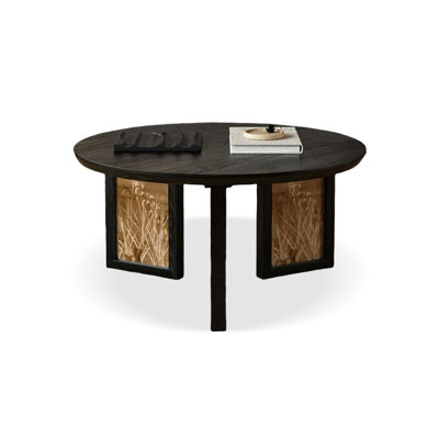 31.5" Black Solid Wood Round Coffee Table