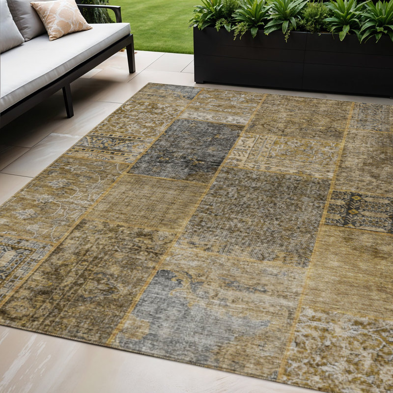Tapis d'intérieur lavable à motif patchwork gris 5 pi x 8 pi