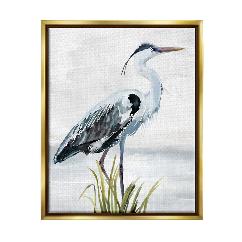 Bb-362, encadré, "Oiseau de rivage" par Carson Lyons, cadre flottant, peinture sur toile, Cadre flottant métallique doré