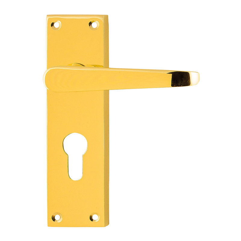 Victorian Straight Interior Mortise Door Handle, Polished Brass