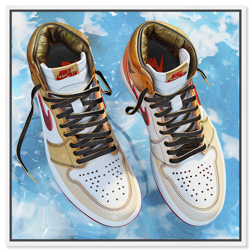 «Sky Sneakers Man Cave» par Notoriart, Cadre blanc, H 21 po x l 21 po