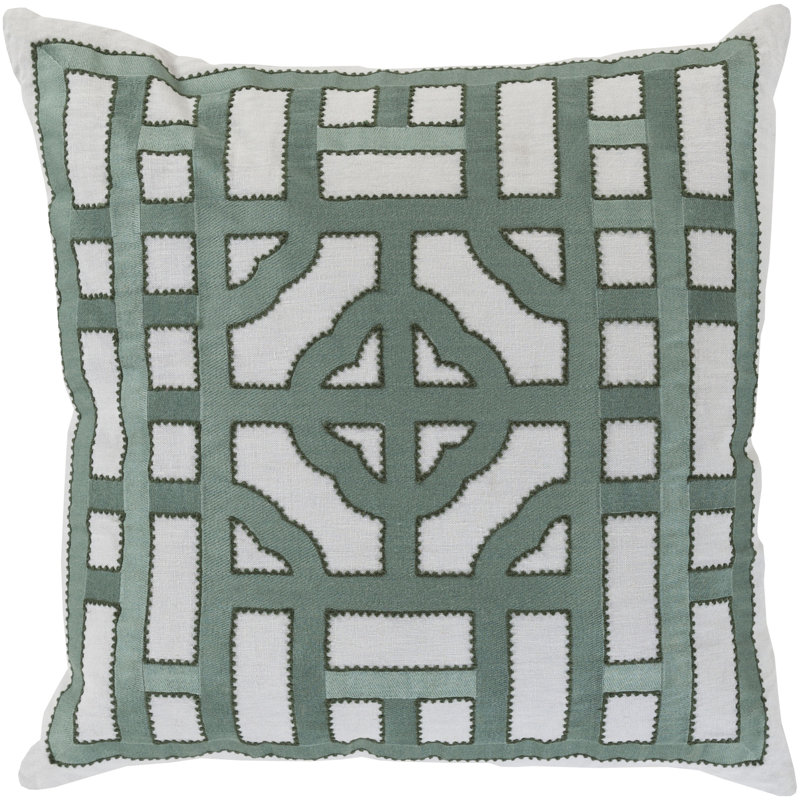 Chinese Geometric Pillow Cover, Aqua/Cream, 18" x 18"