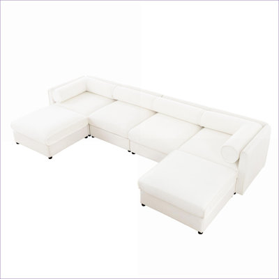 Sectional Sofas | Modern Extra Large U-Shaped Modular Couch for Living Room, Convertible with Storage | Chenille | Snow White